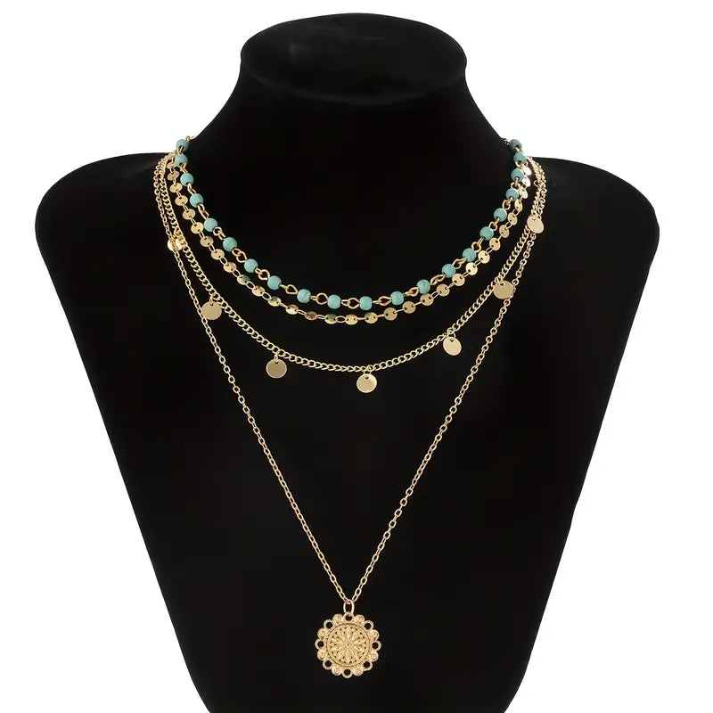 Ensemble de colliers de clavicule turquoise de style ethnique bohémien