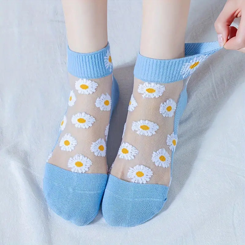 Pack de 5 Chaussettes Transparentes à Motifs Floraux et Smiley
