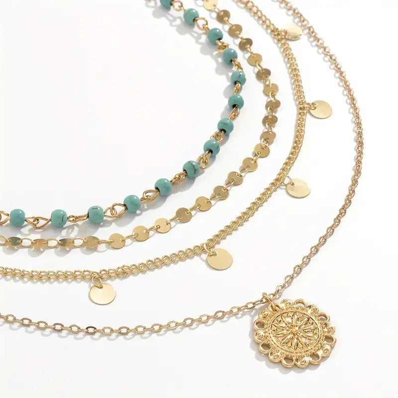 Ensemble de colliers de clavicule turquoise de style ethnique bohémien