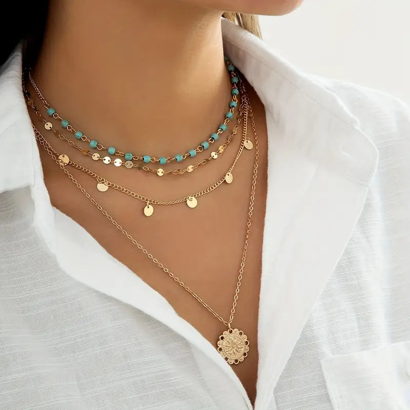 Ensemble de colliers de clavicule turquoise de style ethnique bohémien