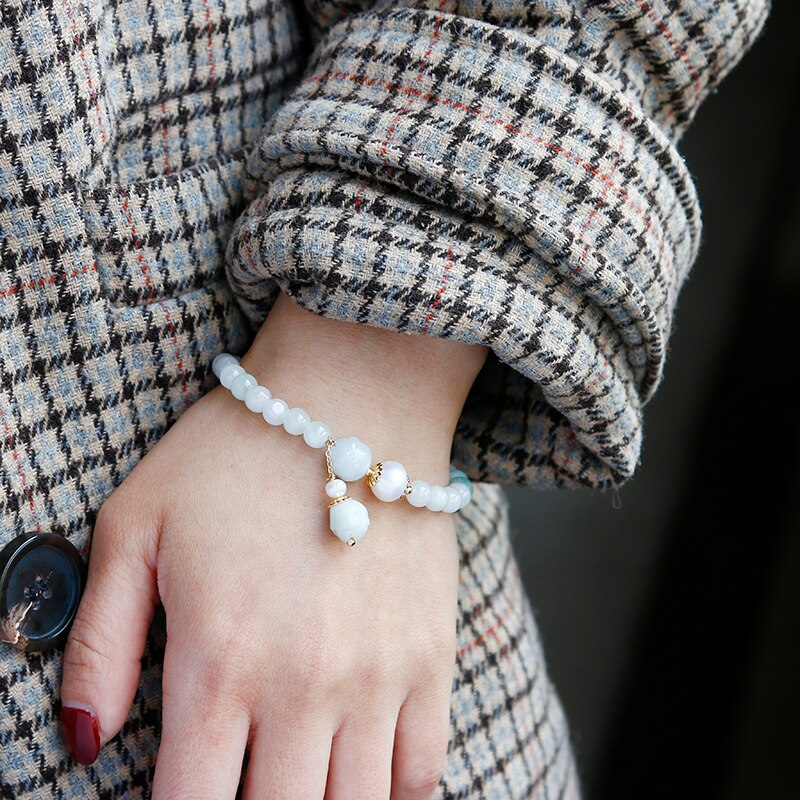 Bracelet Lotus en jade et perles d'eau douce