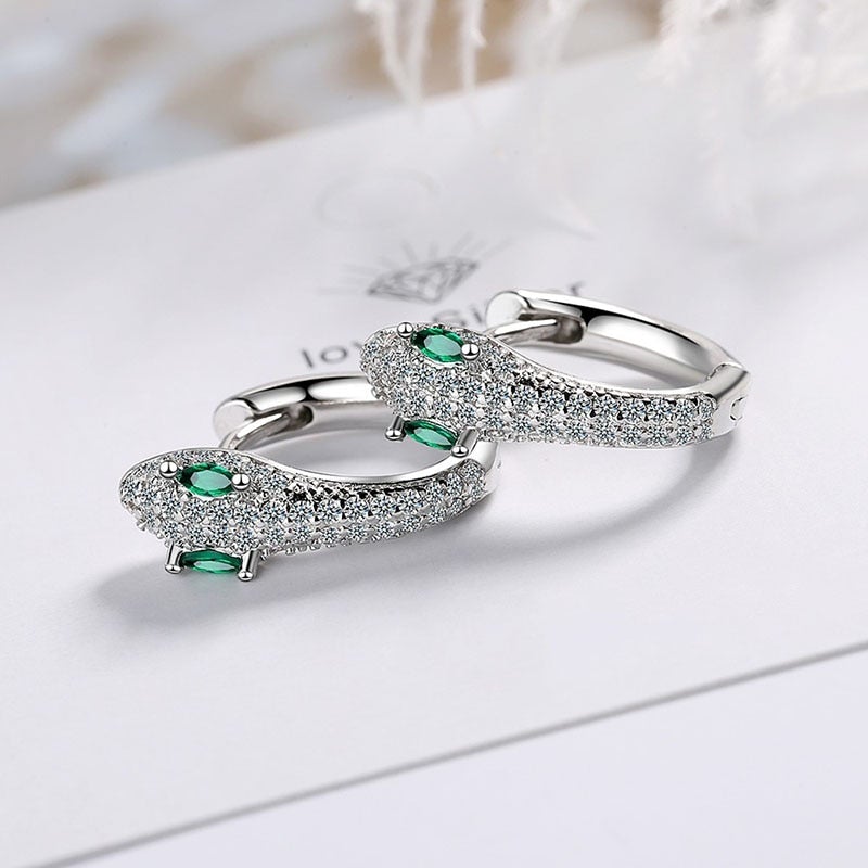 Boucles d'Oreilles Argent Serpent Oeil Vert