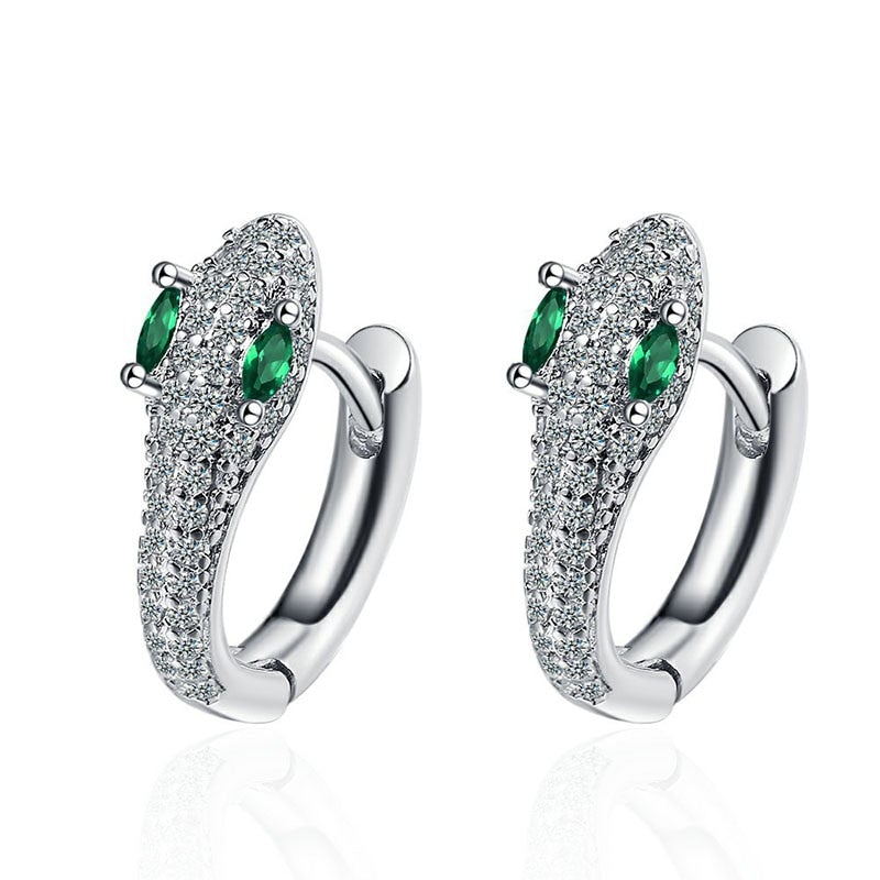 Boucles d'Oreilles Argent Serpent Oeil Vert