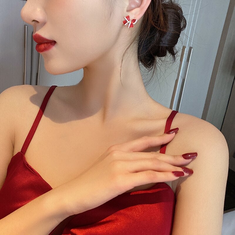 Boucles d'Oreilles Noeud Menthe Poivrée Rouge