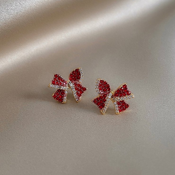 Boucles d'Oreilles Noeud Menthe Poivrée Rouge