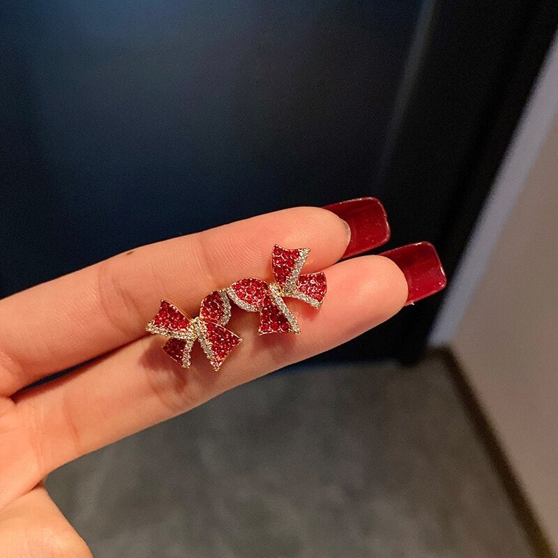Boucles d'Oreilles Noeud Menthe Poivrée Rouge