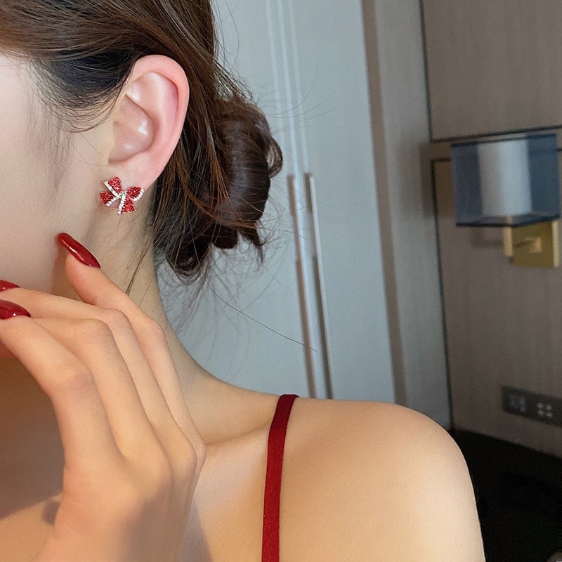 Boucles d'Oreilles Noeud Menthe Poivrée Rouge