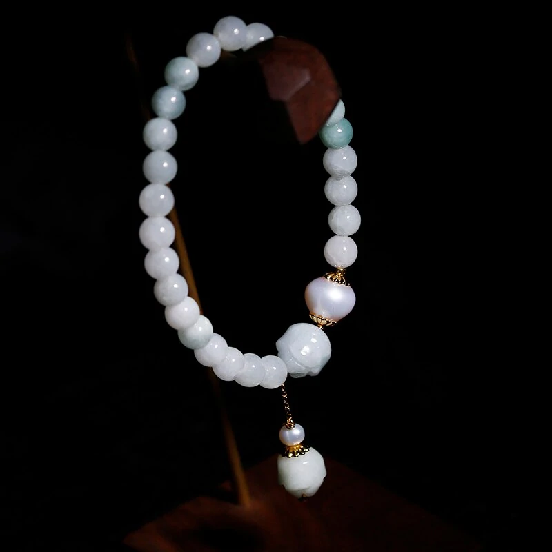 Bracelet Lotus en jade et perles d'eau douce
