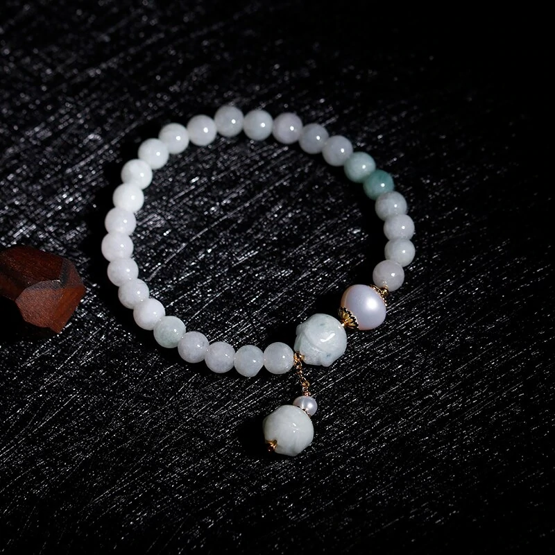 Bracelet Lotus en jade et perles d'eau douce