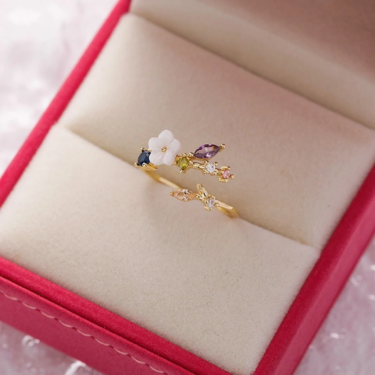 Bague fleur de cristal blanc