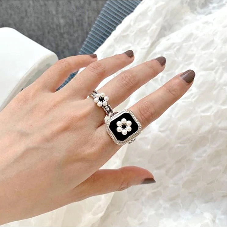 Enssemble Bagues Perle Vintage Noir