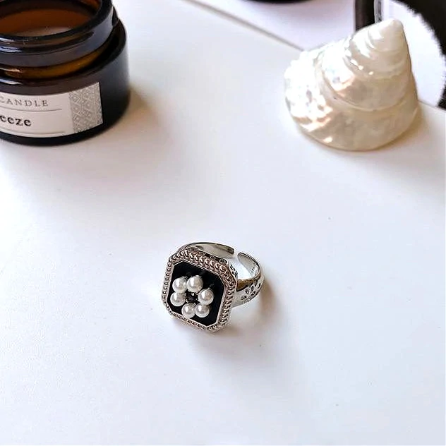 Enssemble Bagues Perle Vintage Noir