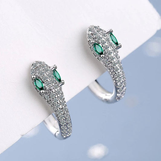 Boucles d'Oreilles Argent Serpent Oeil Vert