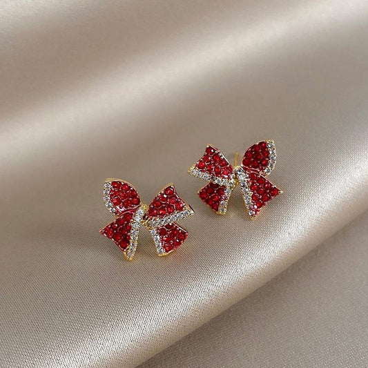 Boucles d'Oreilles Noeud Menthe Poivrée Rouge