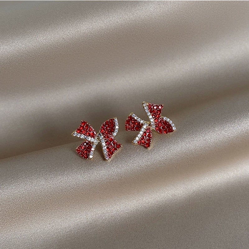 Boucles d'Oreilles Noeud Menthe Poivrée Rouge