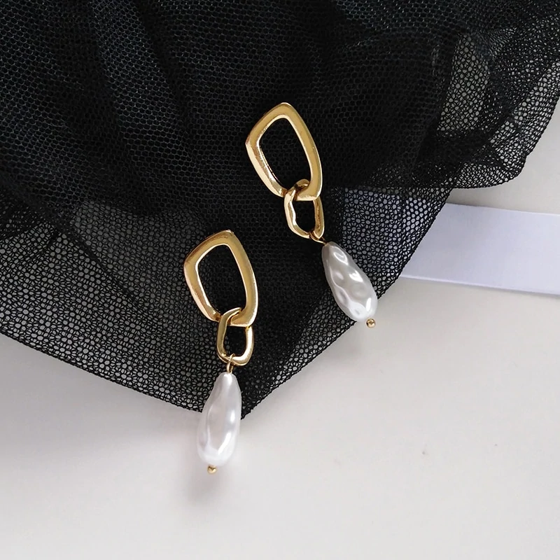 Boucles d'oreilles perles chaîne en or