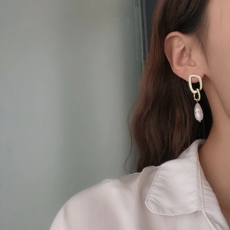 Boucles d'oreilles perles chaîne en or