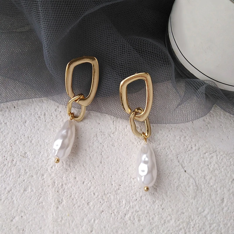 Boucles d'oreilles perles chaîne en or