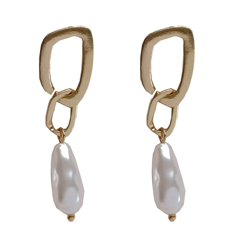 Boucles d'oreilles perles chaîne en or