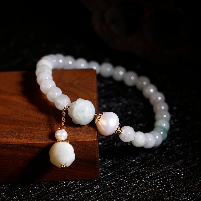 Bracelet Lotus en jade et perles d'eau douce