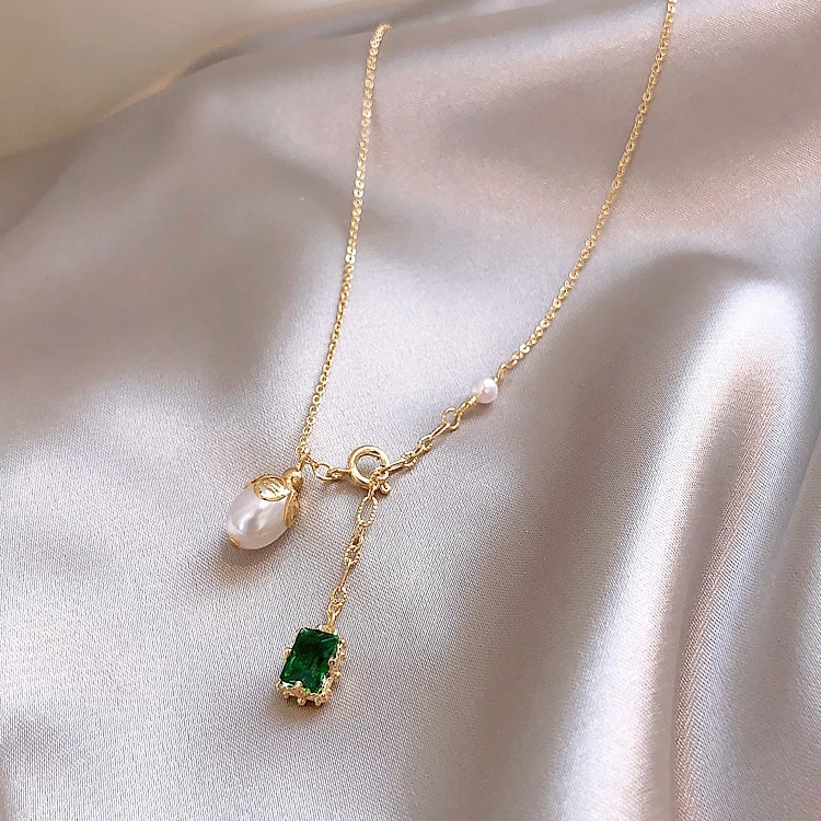 Collier Perle Monet & Cristal Vert