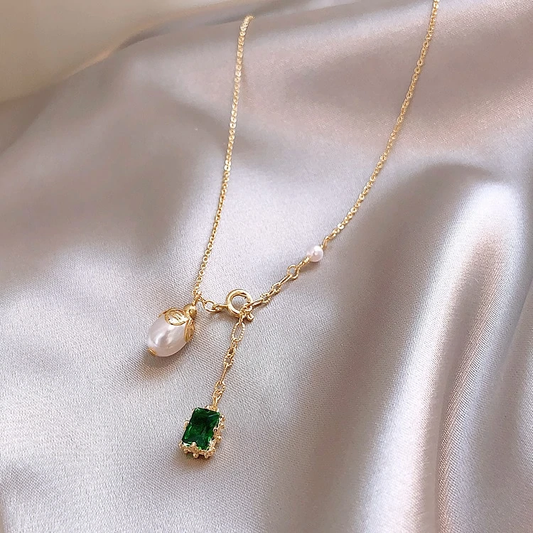 Collier Perle Monet & Cristal Vert