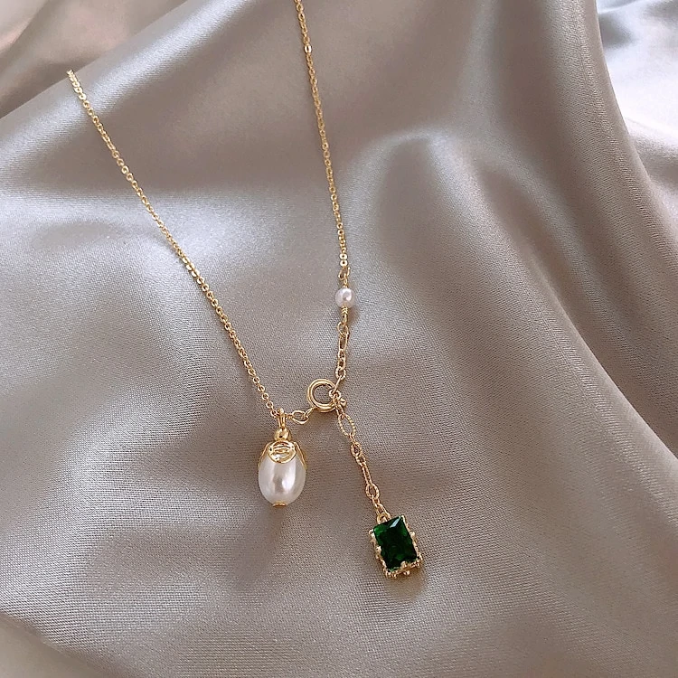 Collier Perle Monet & Cristal Vert