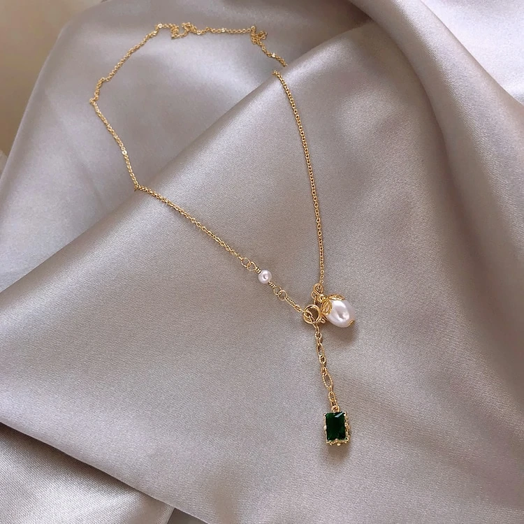 Collier Perle Monet & Cristal Vert