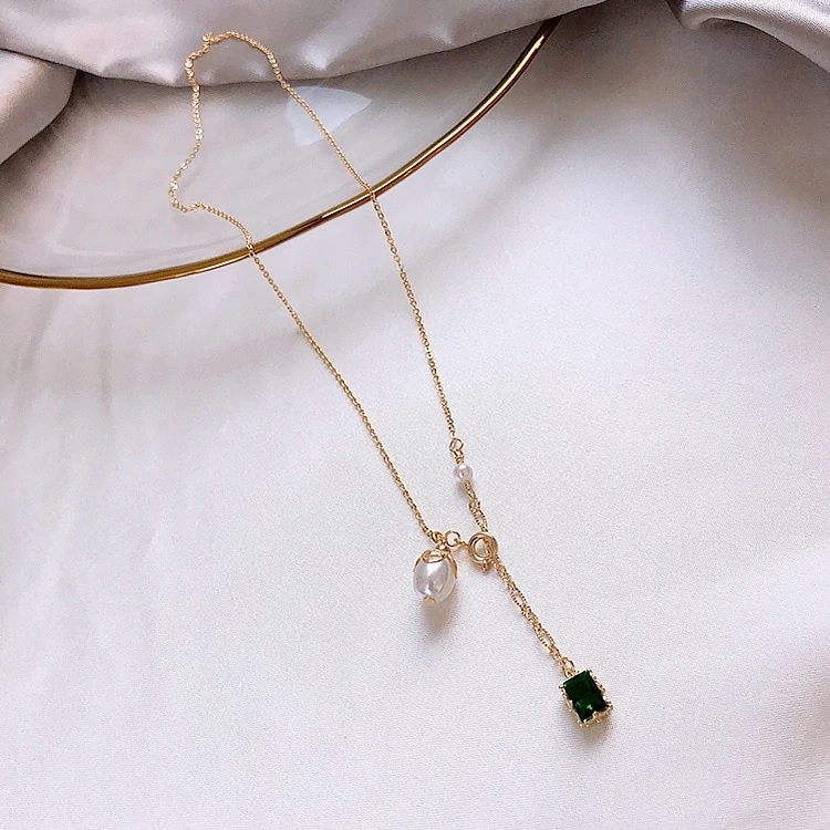 Collier Perle Monet & Cristal Vert