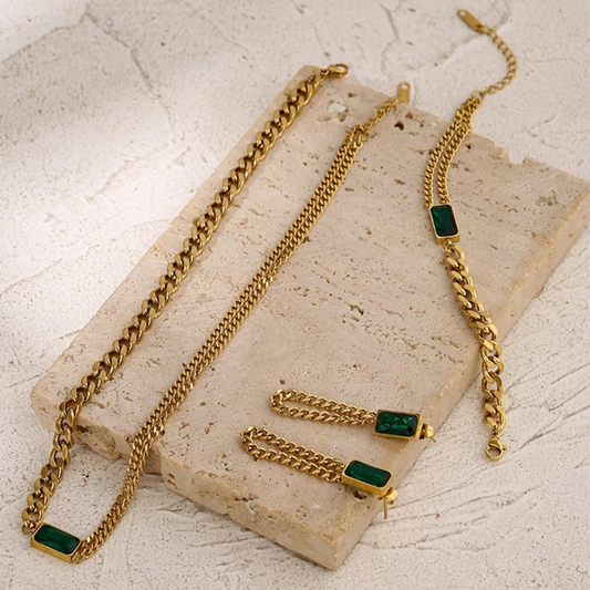 Ensemble de bijoux en cristal vert émeraude