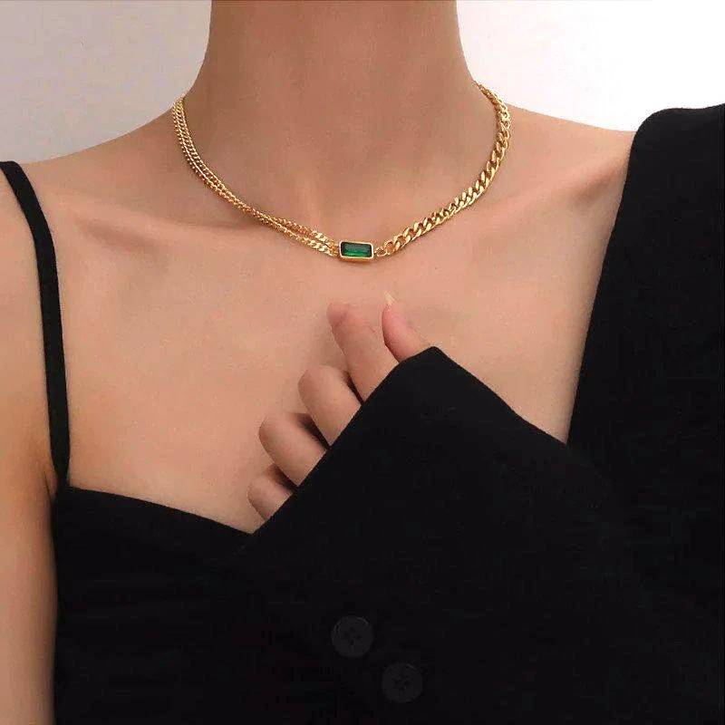 Ensemble de bijoux en cristal vert émeraude